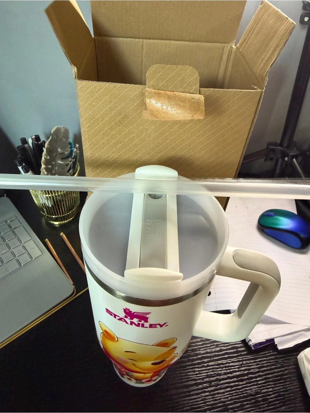 Stanley White Travel Mug with Pink Winnie the Pooh Illustration